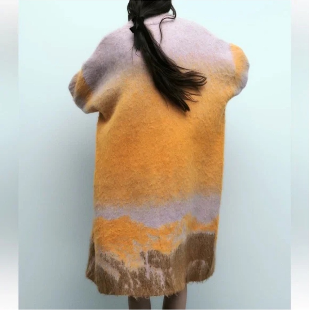 Zara Alpaca Wool blend Colorful Knit Wrap Coat, Long Cardigan, Lilac & Orange, M - Picture 4 of 16